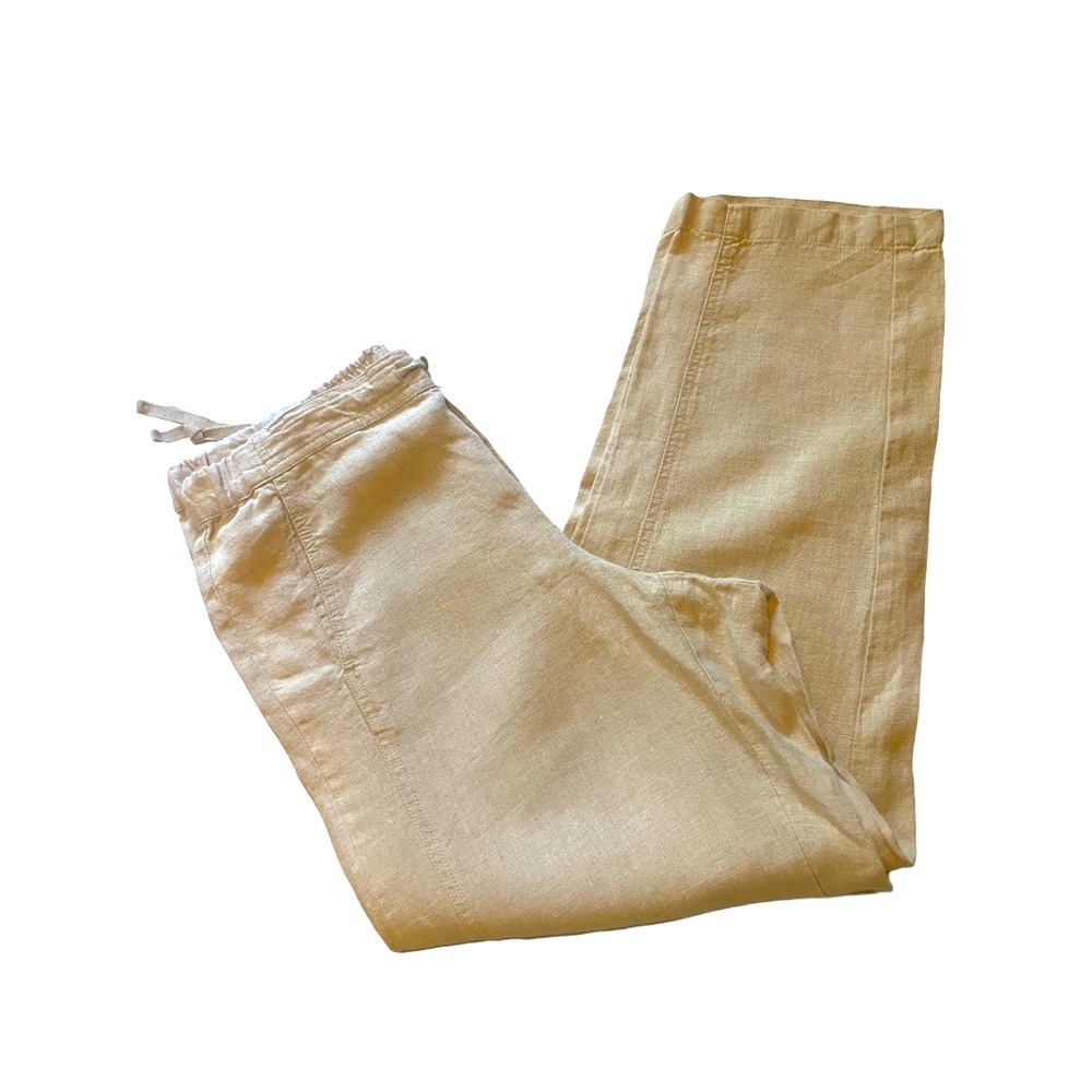 J Jill Womens Linen Pants (M) Tan a elastic waist